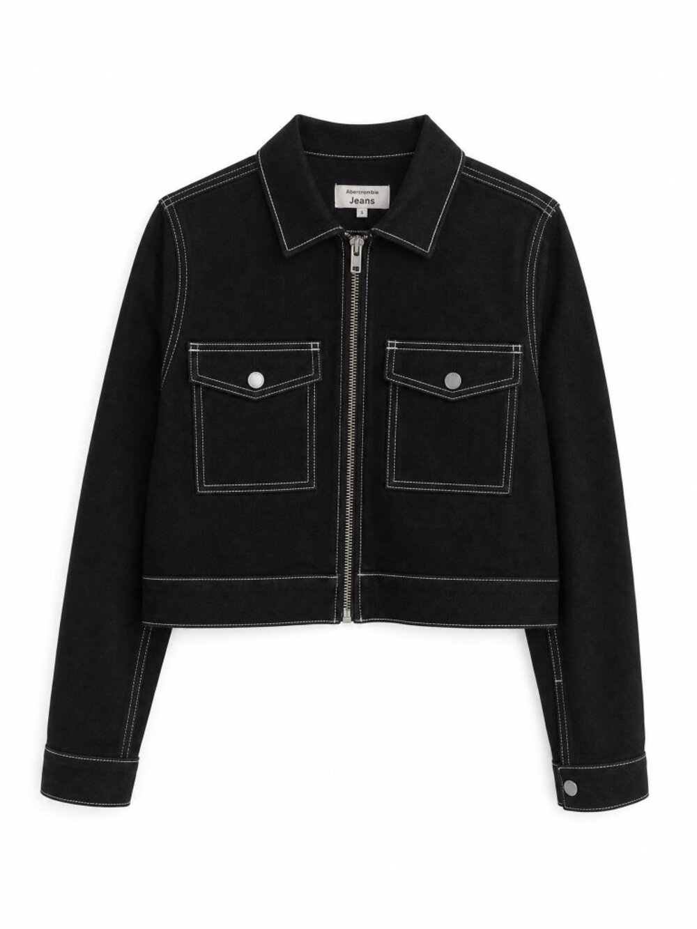 Reformation Cropped Contrast-stitch Denim Jacket in Black - Medium
